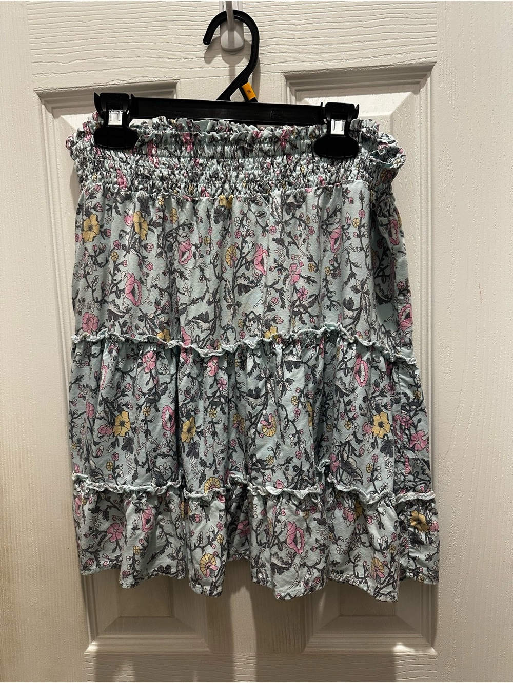 Wallflower Light Blue Floral Tiered A-Line Skirt with Pink & Yellow Accents